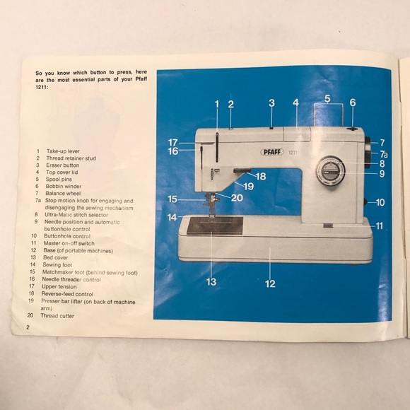 Pfaff 1211 & 1212 Manual - Picture 2 of 7